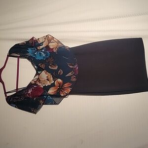 Ipona Collection Black fitted Dress with Sheer Floral Top